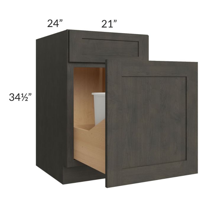 Charcoal Grey Shaker 21" Base Cabinet with Double Trashcan Pullout
