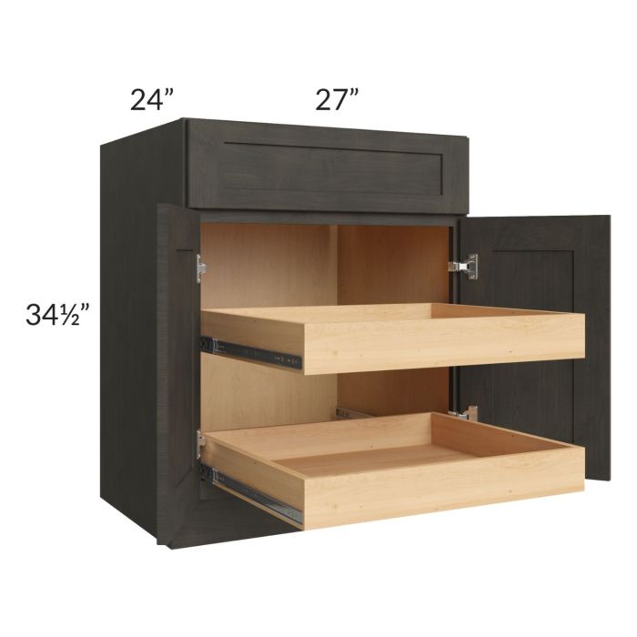 Charcoal Grey Shaker 27" Base Cabinet with 2 Rollout Trays
