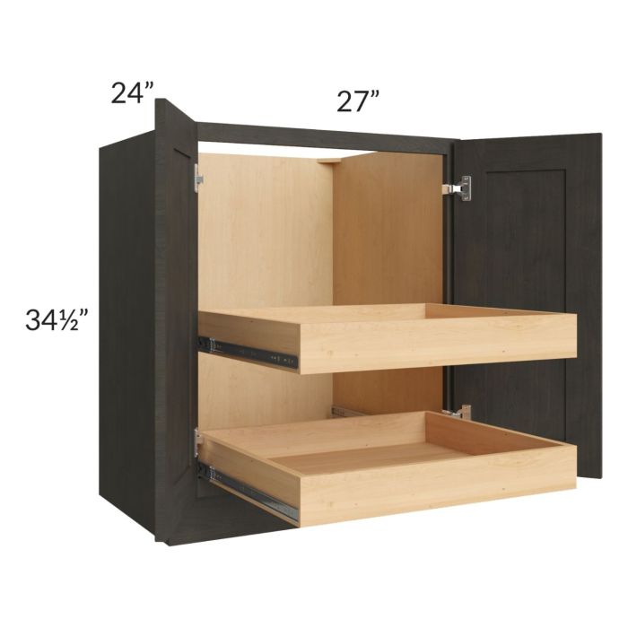 Charcoal Grey Shaker 27" Full Height Base Cabinet with 2 Rollout Trays
