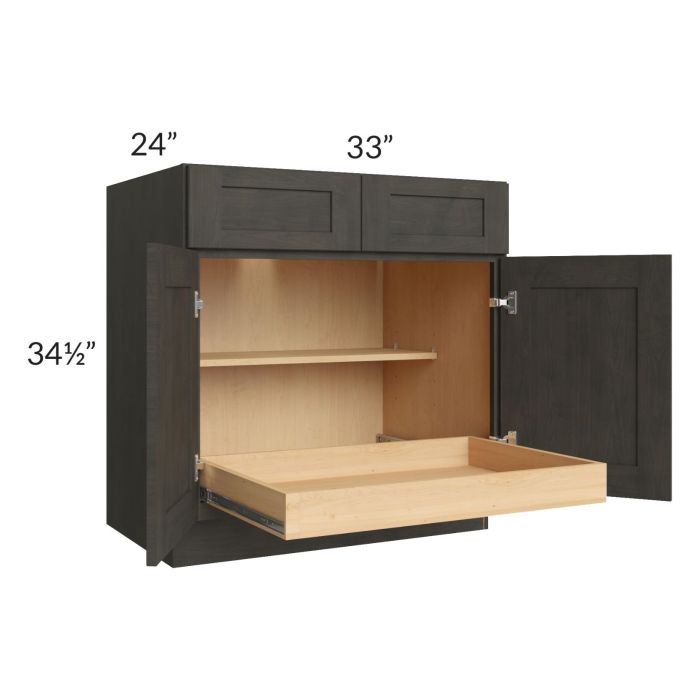 Charcoal Grey Shaker 33" Base Cabinet with 1 Rollout Tray