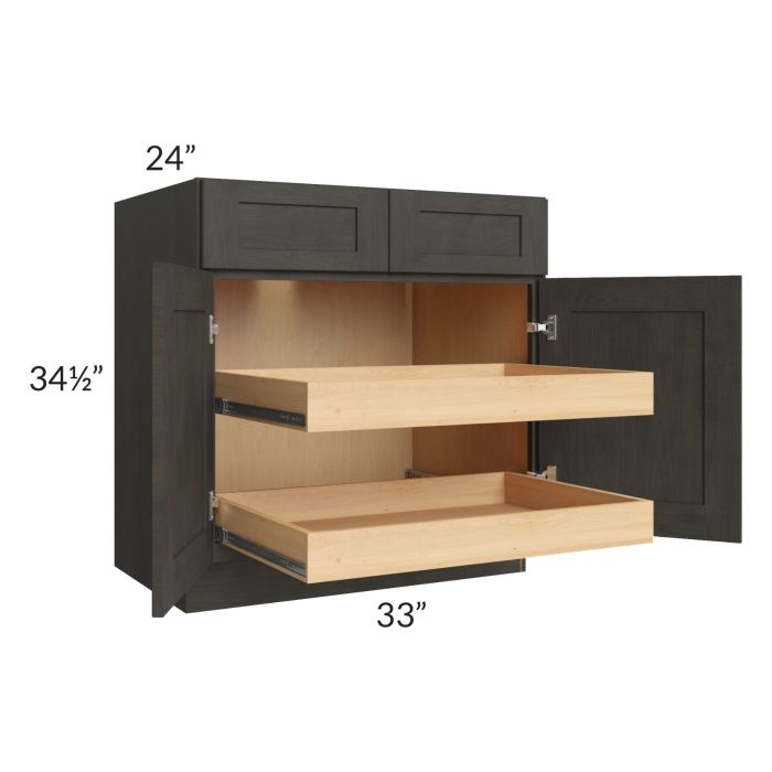 Charcoal Grey Shaker 33" Base Cabinet with 2 Rollout Trays