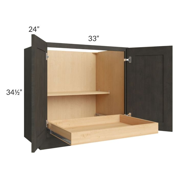 Charcoal Grey Shaker 33" Full Height Base Cabinet with 1 Rollout Tray