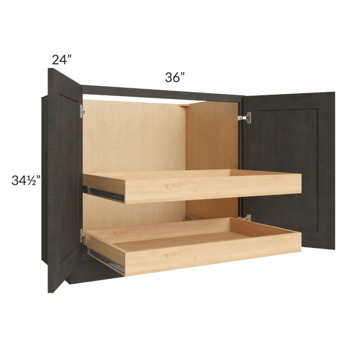 Charcoal Grey Shaker 36" Full Height Base Cabinet with 2 Rollout Trays