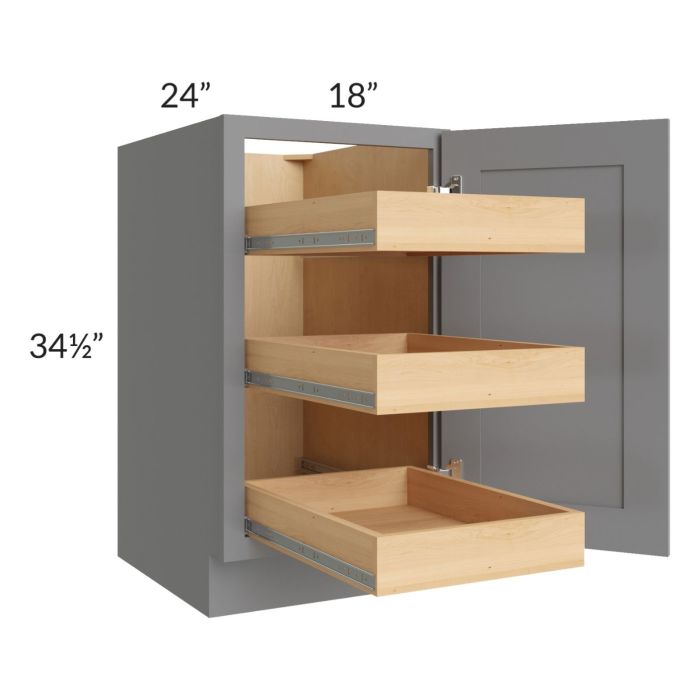 Graphite Grey Shaker 18" Full Height Door Base Cabinet with 3 Rollout Trays