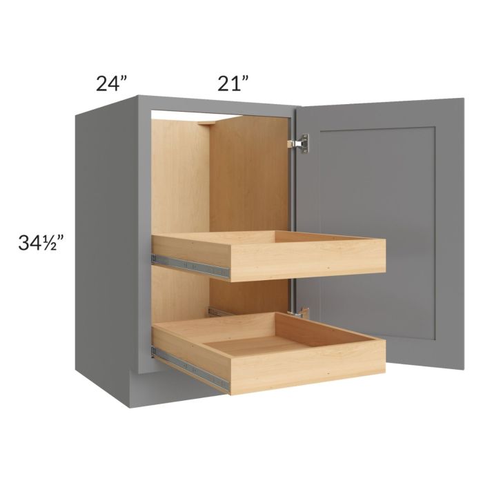 Graphite Grey Shaker 21" Full Height Door Base Cabinet with 2 Rollout Trays