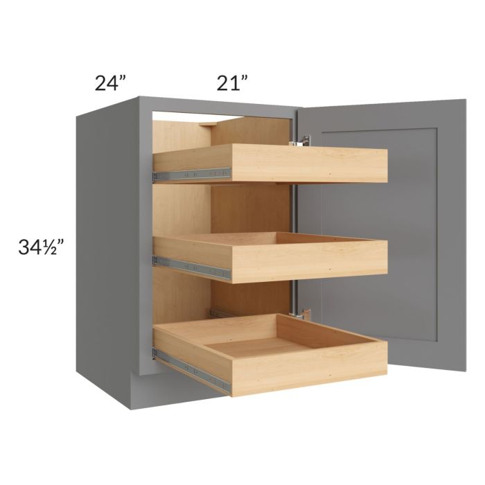 Graphite Grey Shaker 21" Full Height Door Base Cabinet with 3 Rollout Trays