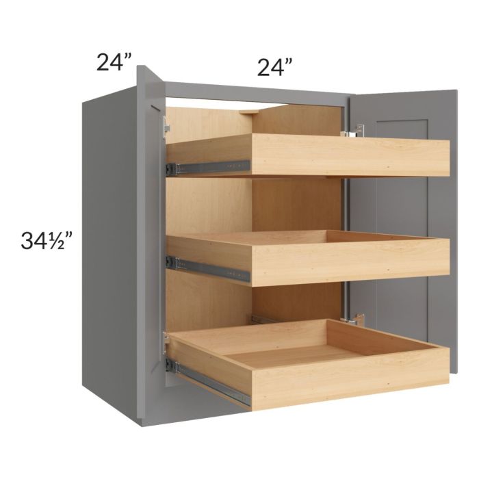 Graphite Grey Shaker 24" Full Height Base Cabinet with 3 Rollout Trays