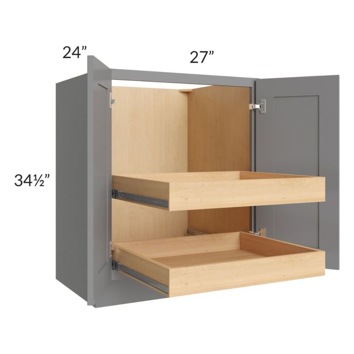 Graphite Grey Shaker 27" Full Height Base Cabinet with 2 Rollout Trays