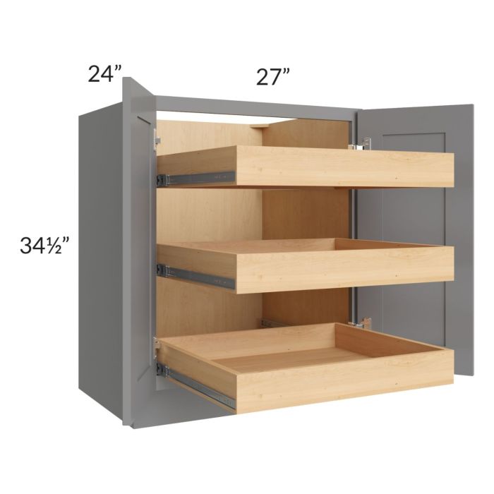 Graphite Grey Shaker 27" Full Height Base Cabinet with 3 Rollout Trays