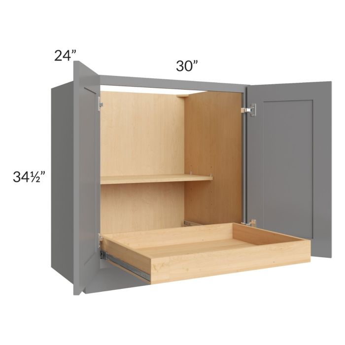 Graphite Grey Shaker 30" Full Height Base Cabinet with 1 Rollout Tray