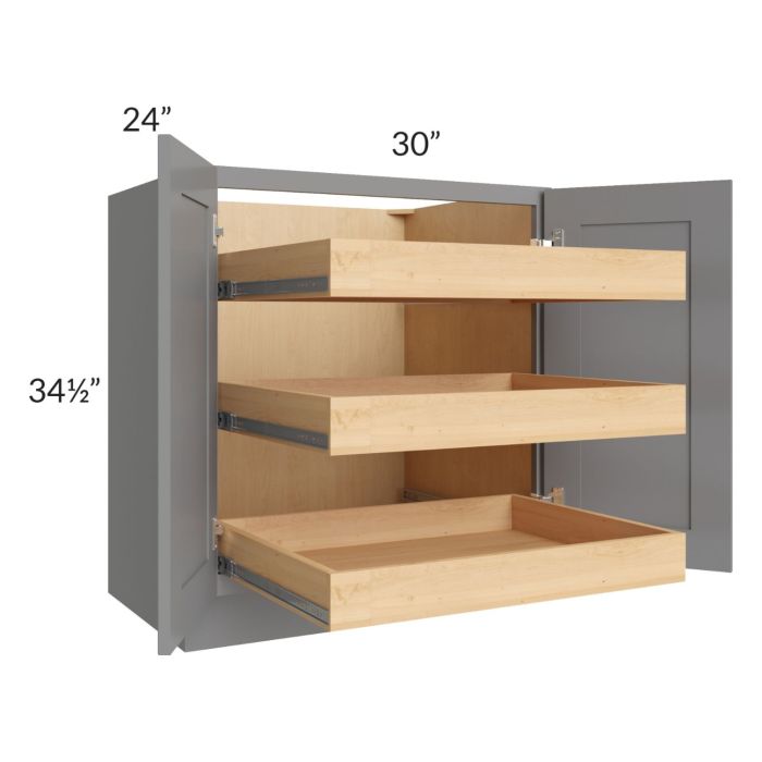 Graphite Grey Shaker 30" Full Height Base Cabinet with 3 Rollout Trays