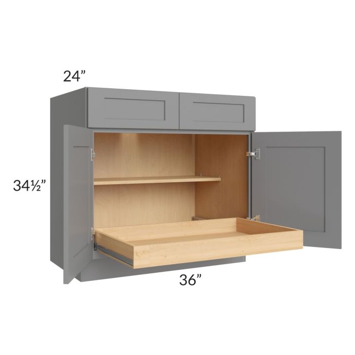 Graphite Grey Shaker 36" Base Cabinet with 1 Rollout Tray