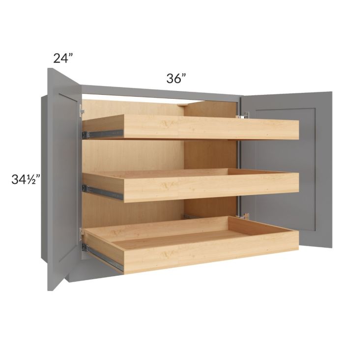 Graphite Grey Shaker 36" Full Height Base Cabinet with 3 Rollout Trays