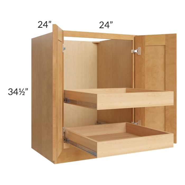 Madison Honey Shaker 24" Full Height Base Cabinet with 2 Rollout Trays
