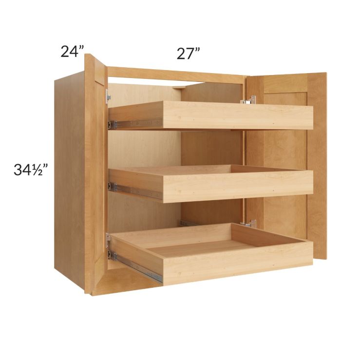 Madison Honey Shaker 27" Full Height Base Cabinet with 3 Rollout Trays