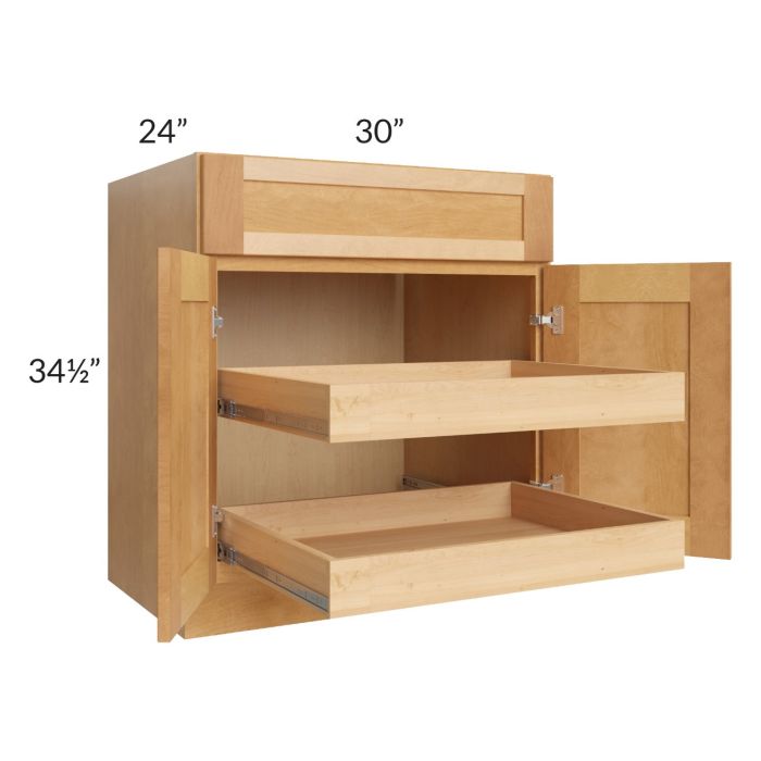 Madison Honey Shaker 30" Base Cabinet with 2 Rollout Trays 