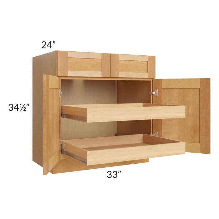 Madison Honey Shaker 33" Base Cabinet with 2 Rollout Trays