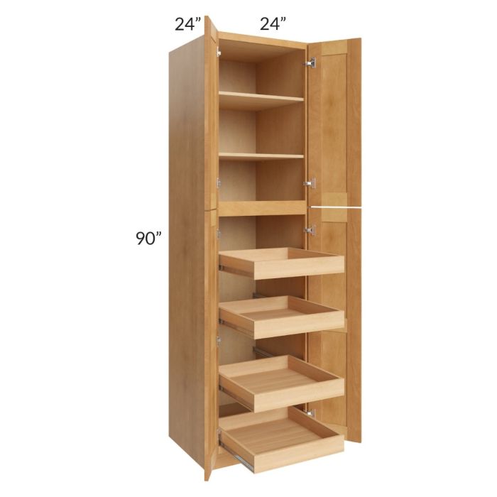 Madison Honey Shaker 24x90x24 Wall Pantry Cabinet with 4 Rollout Trays