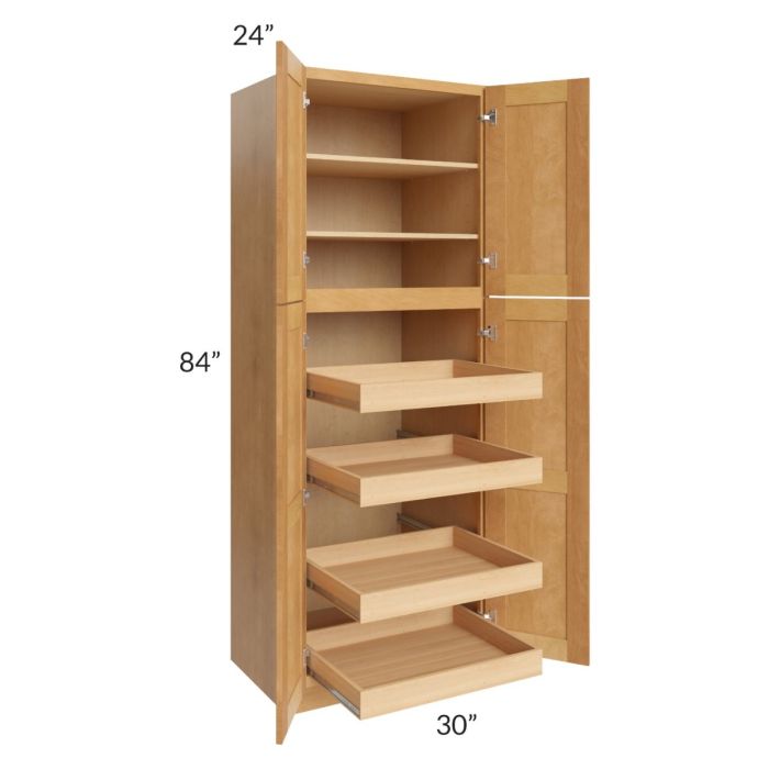 Madison Honey Shaker 30x84x24 Wall Pantry Cabinet with 4 Rollout Trays