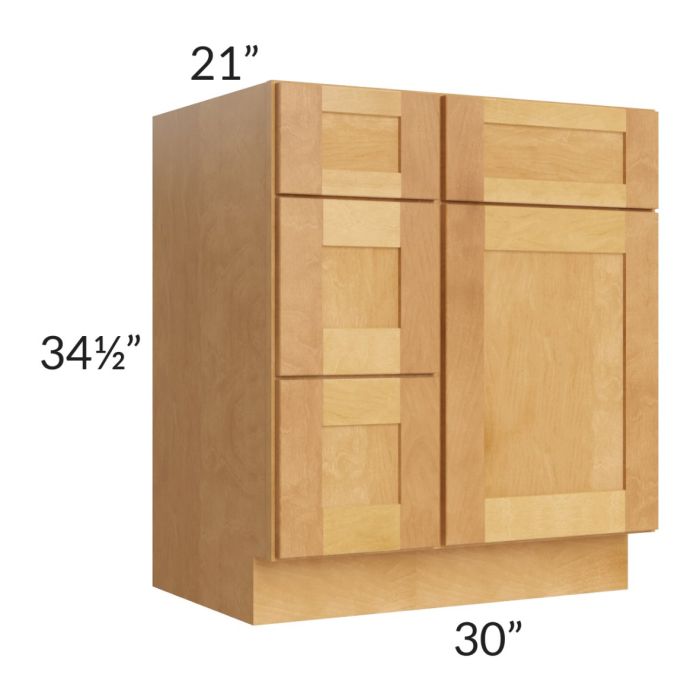 Madison Honey Shaker 30" Vanity Base Cabinet (Drawers on Left)