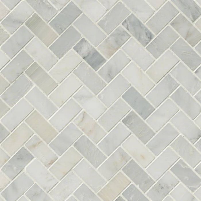 Arabescato Carrara Herringbone Pattern Honed In A Mesh