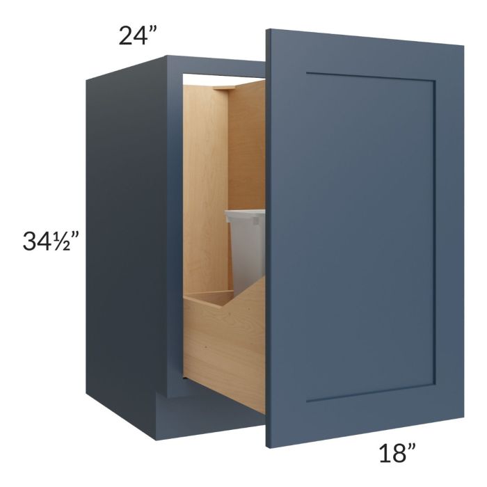 Madison Navy Shaker 18" Full Height Door Base Cabinet with Double Trashcan Pullout
