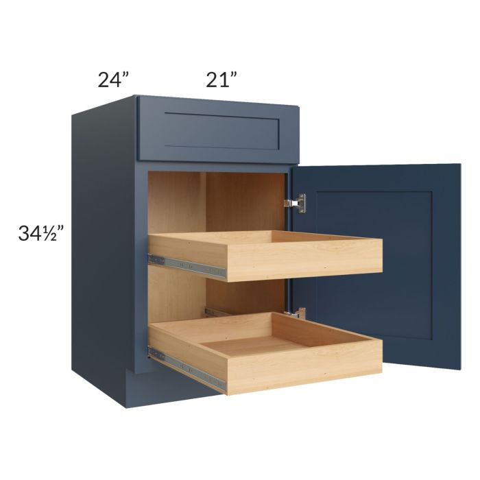Madison Navy Shaker 21" Base Cabinet with 2 Rollout Trays