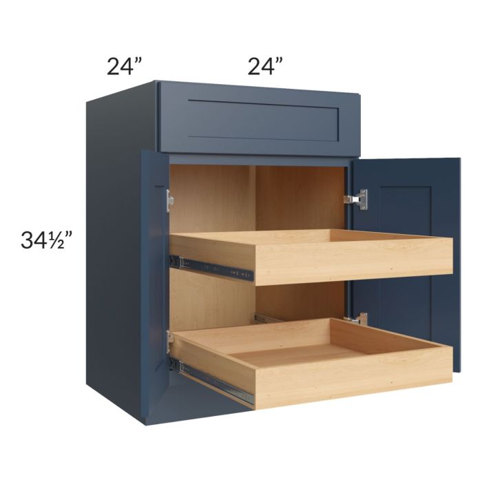 Madison Navy Shaker 24" Base Cabinet with 2 Rollout Trays