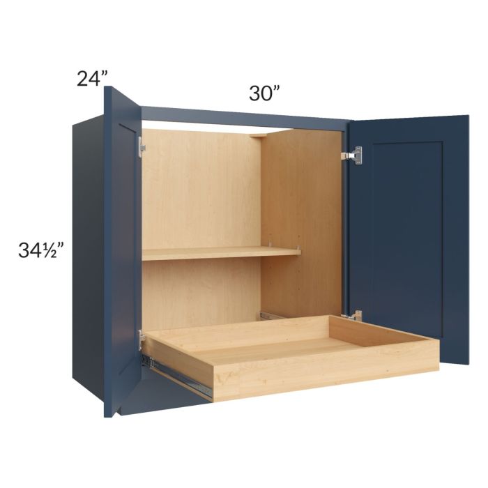Madison Navy Shaker 30" Full Height Base Cabinet with 1 Rollout Tray