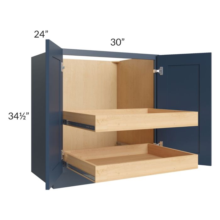 Madison Navy Shaker 30" Full Height Base Cabinet with 2 Rollout Trays