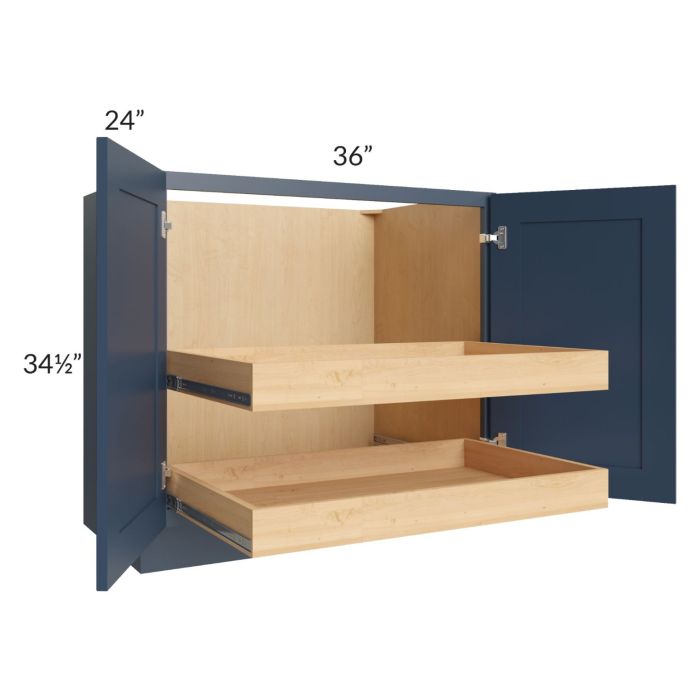 Madison Navy Shaker 36" Full Height Base Cabinet with 2 Rollout Trays