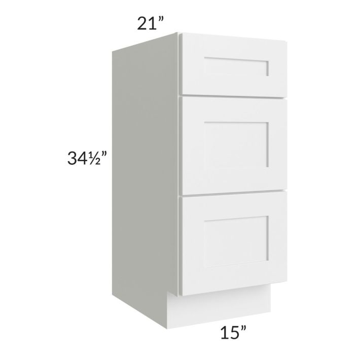 Brighton White Shaker 15" Vanity 3-Drawer Base Cabinet
