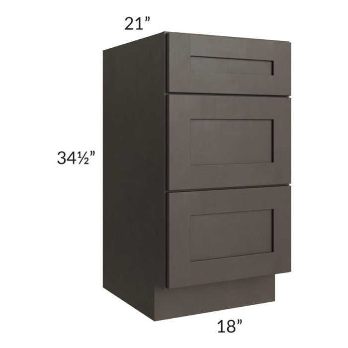 Southport Espresso Shaker 18" Vanity 3-Drawer Base Cabinet