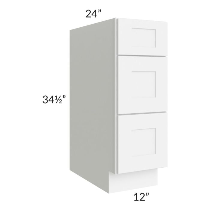 Brilliant White Shaker 12" 3-Drawer Base Cabinet