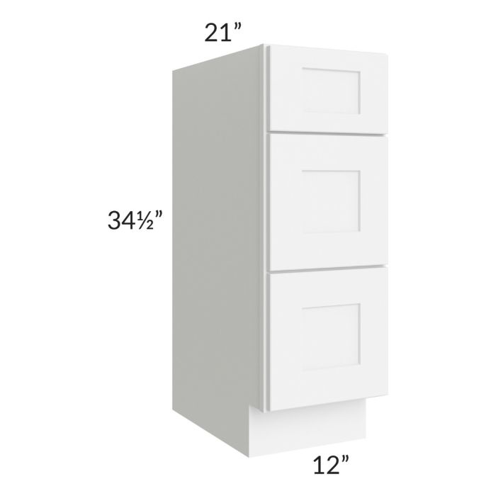 Royal White Shaker 12" Vanity Drawer Base Cabinet