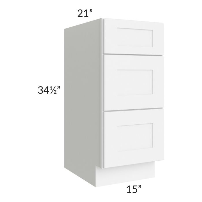 Royal White Shaker 15" Vanity Drawer Base Cabinet