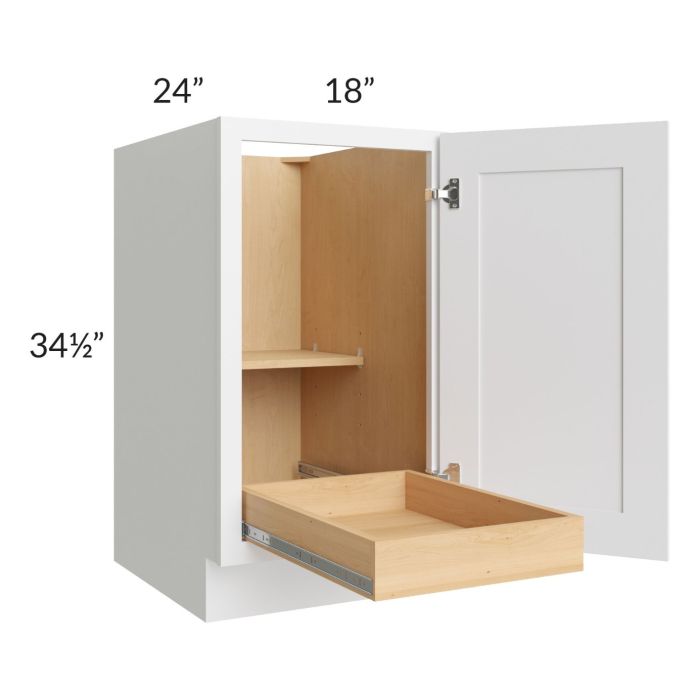 Brilliant White Shaker 18" Full Height Door Base Cabinet with 1 Rollout Tray