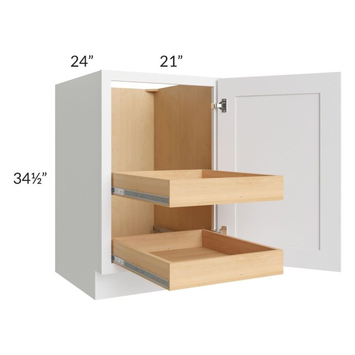 Brilliant White Shaker 21" Full Height Door Base Cabinet with 2 Rollout Trays