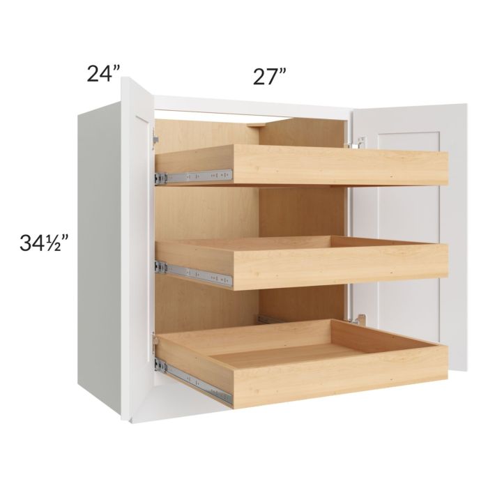 Brilliant White Shaker 27" Full Height Base Cabinet with 3 Rollout Trays