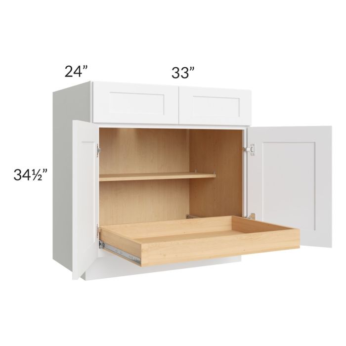 Brilliant White Shaker 33" Base Cabinet with 1 Rollout Tray