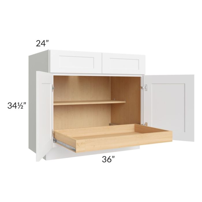 Brilliant White Shaker 36" Base Cabinet with 1 Rollout Tray