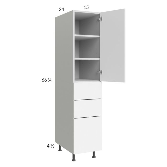 Euro Gloss White 15x71-1/4 Utility Cabinet with 1 Door and 3 Drawers