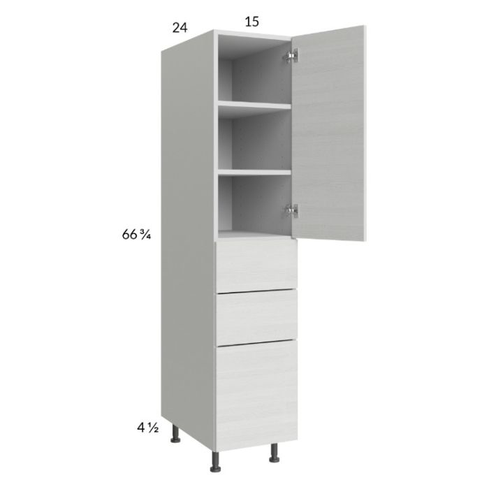 Euro White Grain 15x71-1/4 Utility Cabinet with 1 Door and 3 Drawers