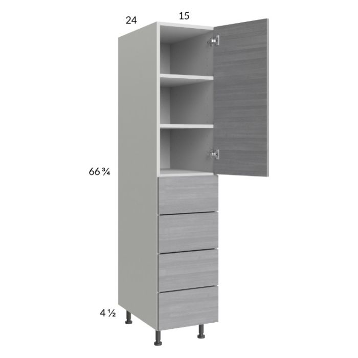Euro Grey 15x71-1/4 Utility Cabinet with 1 Door and 4 Drawers