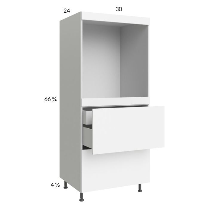 Euro Gloss White 30x71-1/4 Single Oven Cabinet with 2 Drawers and 1 Inner Drawer