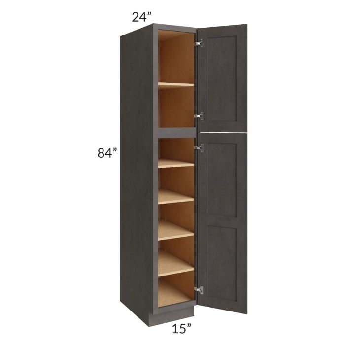 Midtown Dark Grey Shaker 15x24x84 Pantry Cabinet