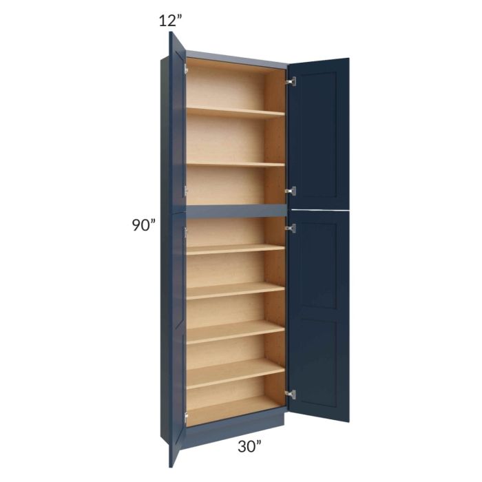 Midtown Blue Shaker 30x12x90 Pantry Cabinet 