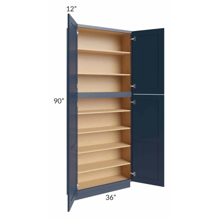 Midtown Blue Shaker 36x12x90 Pantry Cabinet
