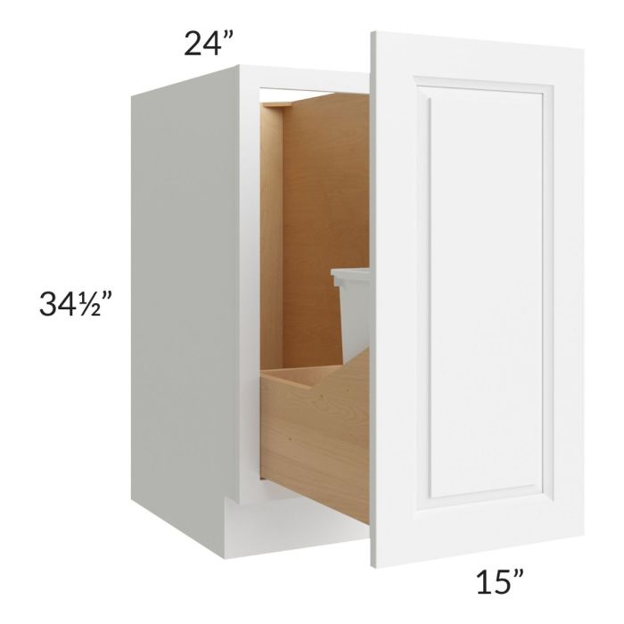 Lakewood White 15" Full Height Door Base Cabinet with Single Trashcan Pullout