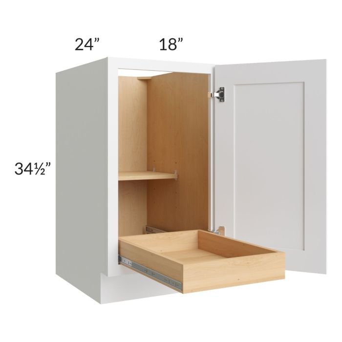Lakewood White 18" Full Height Door Base Cabinet with 1 Rollout Tray